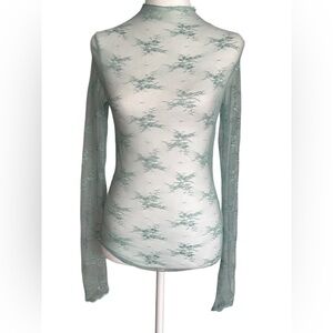 Sweetkama Boutique Sheer Lace Long Sleeve Top Small Green